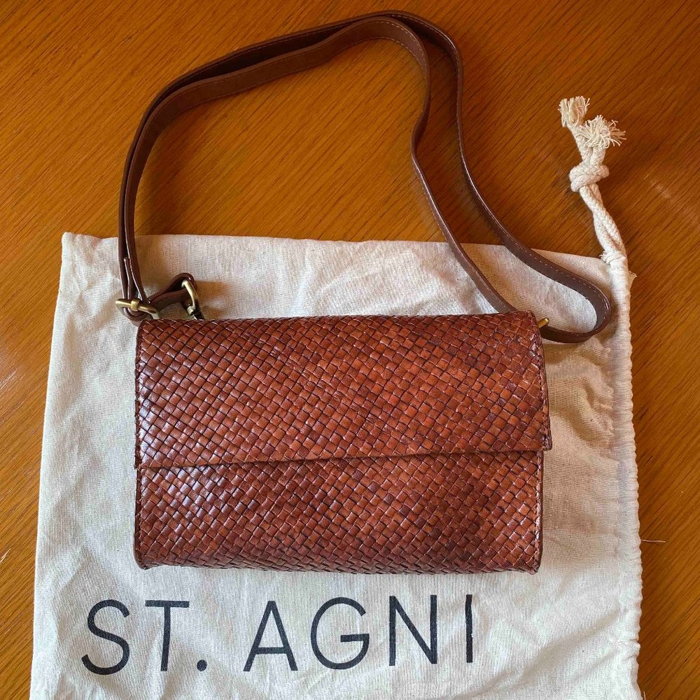 St Agni Marcel Woven Belt Bag in Antique Tan